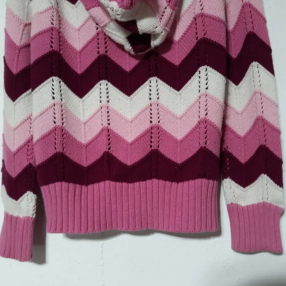 Childrens Place Striped Pink Sweater Girls 7-8 Medium Pullover Pocket Buttons